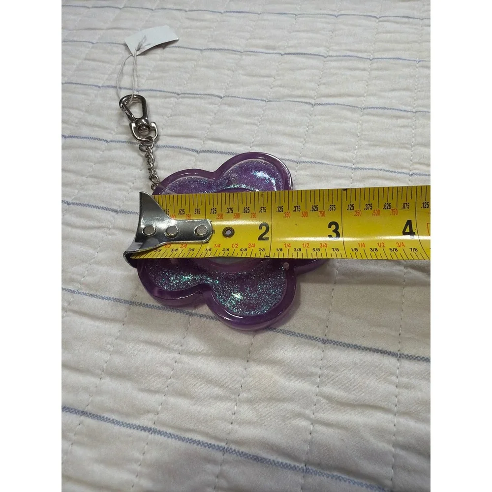 Purple Glitter Flower Photo Frame Keychain Daisy Bag Charm 1.5x1.5 Picture Frame